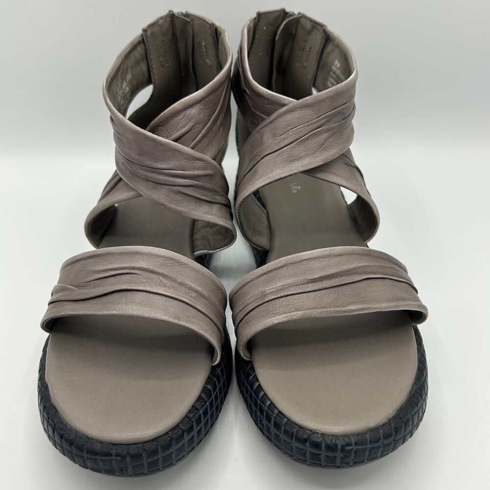Diba True Womens Leather Sandals Size 11M Emmie Lou Taupe Strappy Wedge Zip Back - Picture 9 of 10